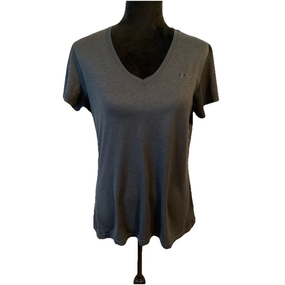 Nike Womens Top Size Large Dri Fit SS Training V Neck Gray